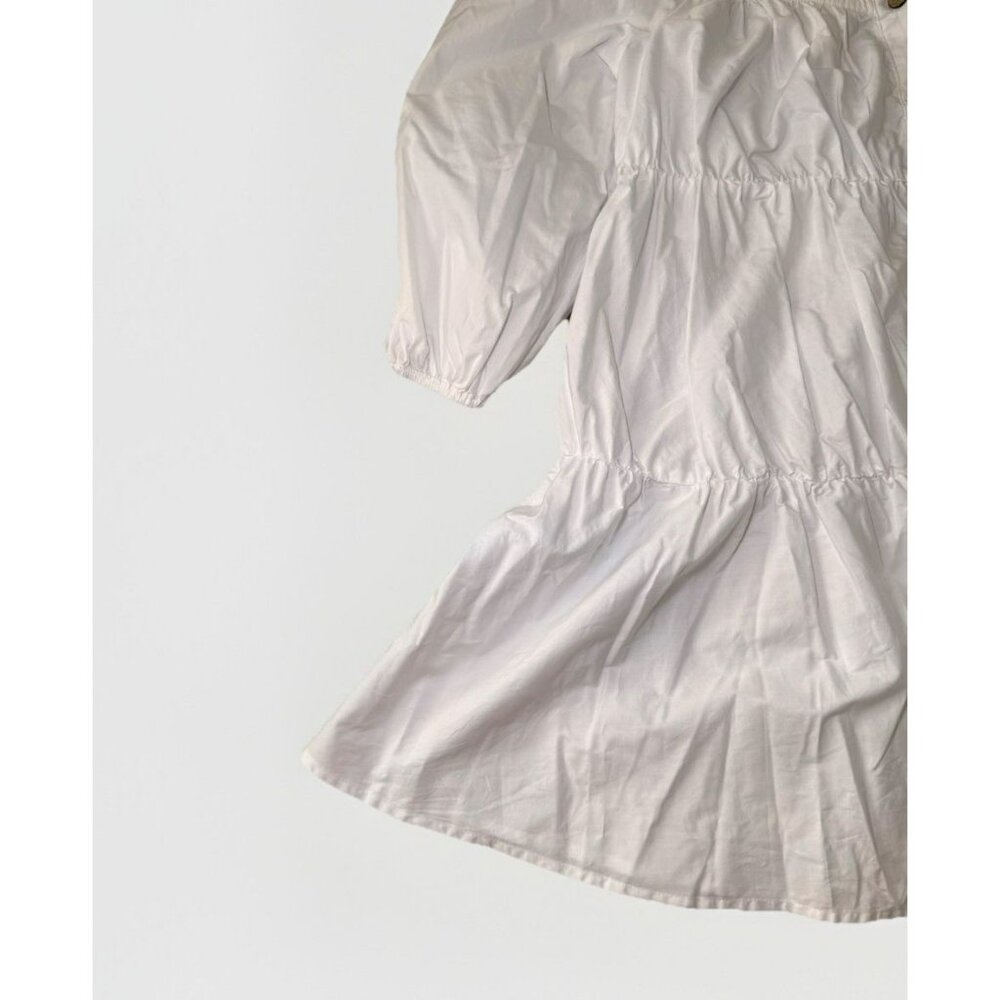 Zara White Tiered Babydoll Mini Dress M Puff Sleeve Button Front Cottagecore - Picture 6 of 9